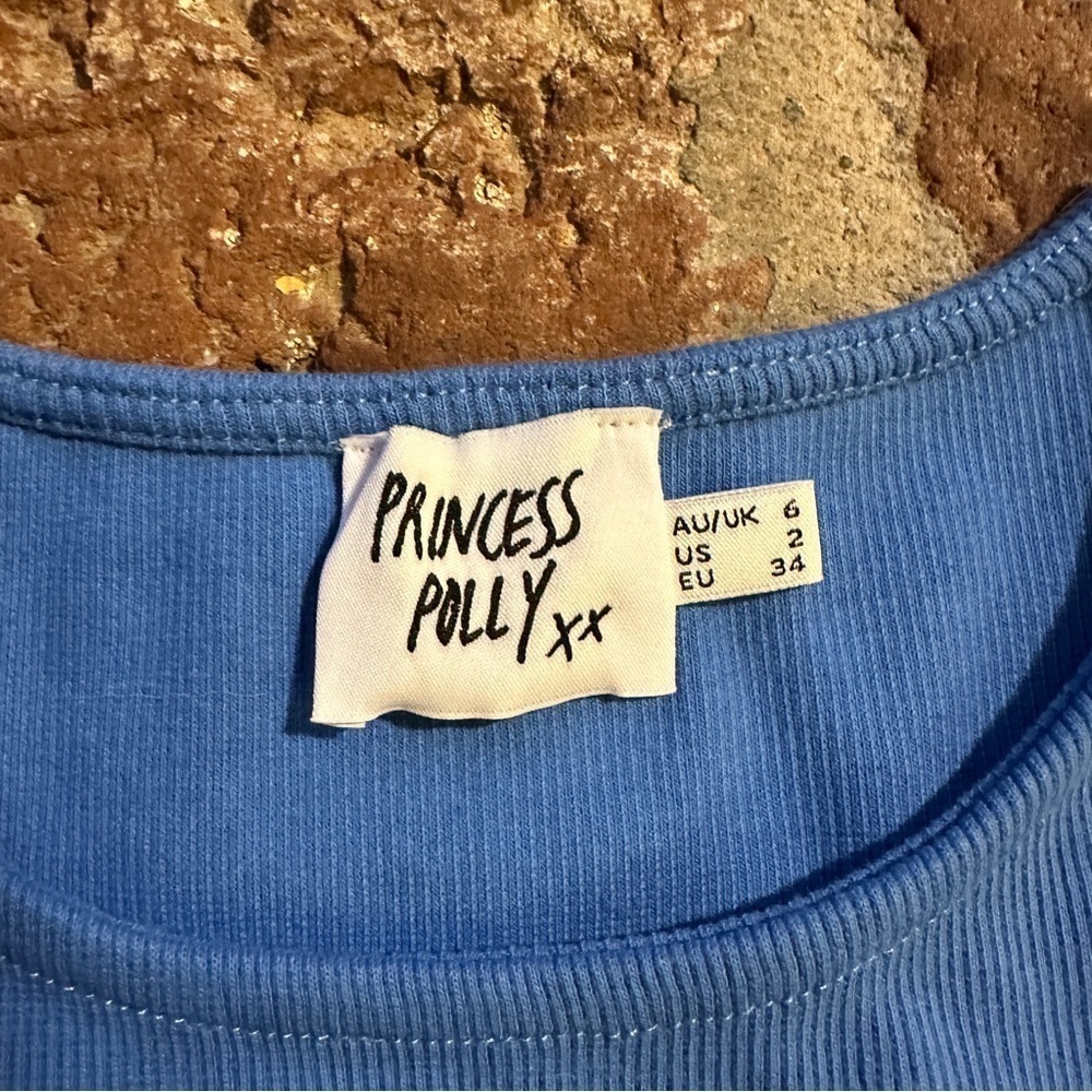 Princess Polly classic crop organic cotton & elastane Blue Ribbed Top tshirt - Picture 2 of 15